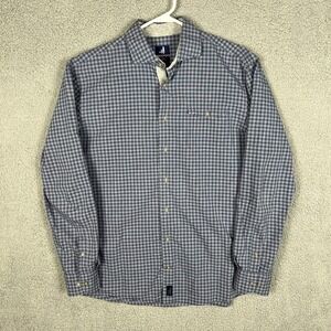Johnnie O Mens L Button Up Shirt Long Sleeve Blue Gingham Check 100% Cotton